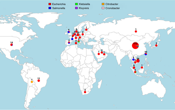 Distribución mundial del gen mcr-1