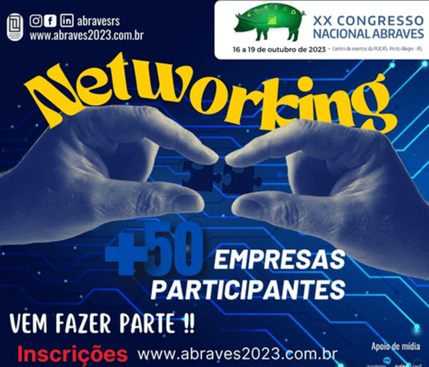 XX CONGRESSO NACIONAL DA ABRAVES EM 2023 – Produzindo suínos para um futuro sustentável!