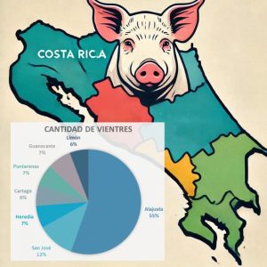 Costa Rica cuenta con 836,000 cerdos y 38,000 vientres, según un estudio de CAPORC que analiza la distribución de la producción porcina.