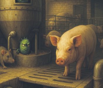 La bioseguridad porcina frente a reservorios ocultos como líneas de pienso, agua y fosas, y las prácticas para reducir patógenos en granjas.